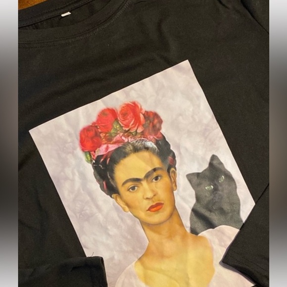Black Long Sleeve Tee with Frida Kahlo Print - Picture 2 of 4